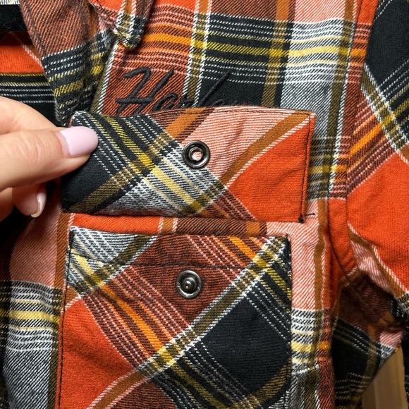 Harley-Davidson - Biker Long Sleeve Orange&Black Button-Up Plaid Shirt in Size S - Picture 6 of 11